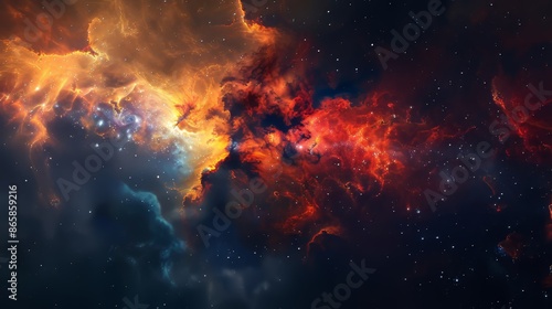 a abstract celestial realm ablaze with radiant colors and cosmic energy, with a spacious white area in the center for text, dynamic and celestial hues against a dark © JoaquIna