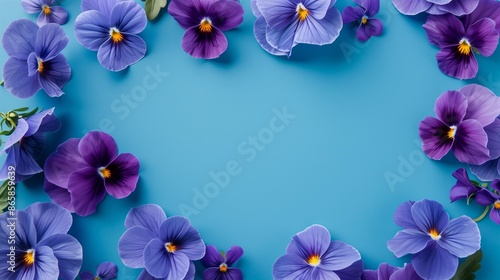 pansy flowers frame over solid primary wall color background