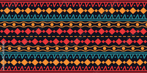 Abstract bright colorful pattern banner design template with tribal aztec style ornament. Ethnic background collection. Ethnic border style seamless pattern. Tribal mexico or african print design art.
