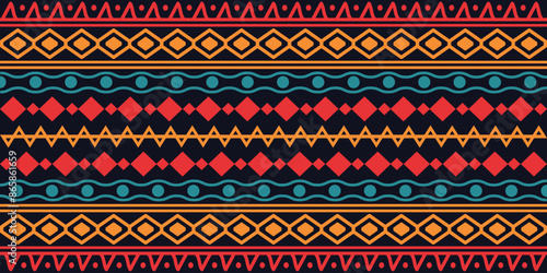 Abstract bright colorful pattern banner design template with tribal aztec style ornament. Ethnic background collection. Ethnic border style seamless pattern. Tribal mexico or african print design art.