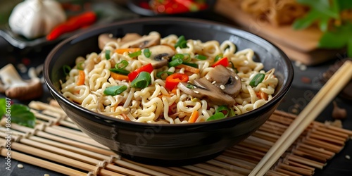 Wallpaper Mural Asian instant noodles with shiitake mushrooms and vegetables a classic meal. Concept Asian Cuisine, Instant Noodles, Shiitake Mushrooms, Vegetarian Recipes, Comfort Food Torontodigital.ca