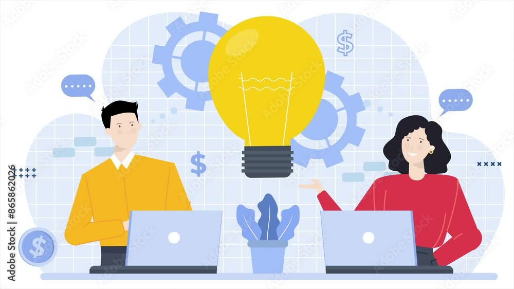 teamwork brainstorming to get idea and solution business animated illustration video teamwork brainstorming to get idea and solution business animated illustration video