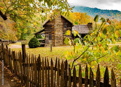 A restored vintage house in the visitors center, Smoky Mountain National Park, Tennessee.