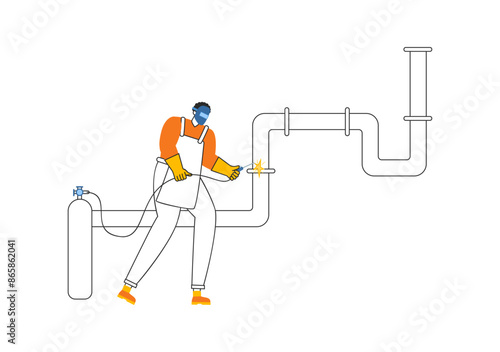 Welding Service Vector Illustration with Professional Welder Job Weld Metal Structures, Pipe and Steel Construction in Flat Cartoon Background