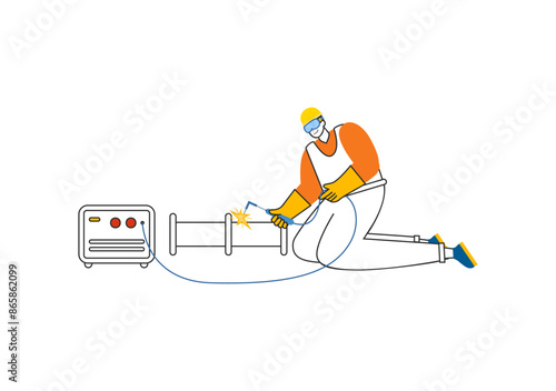 Welding Service Vector Illustration with Professional Welder Job Weld Metal Structures, Pipe and Steel Construction in Flat Cartoon Background