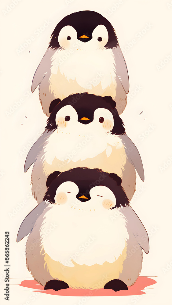 Fototapeta premium three furry penguin