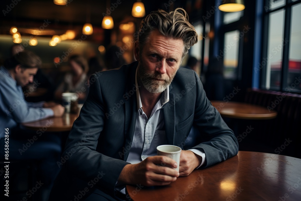 Portrait of a senior businessman drinking coffee in a cafe. Men's beauty, fashion. Portrait of a senior businessman drinking coffee in a cafe. Men's beauty, fashion.