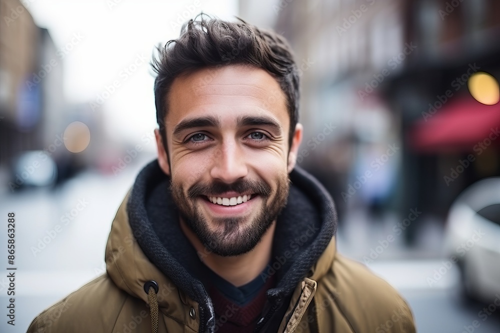 Portrait of a handsome young man with beard and mustache in the city Portrait of a handsome young man with beard and mustache in the city