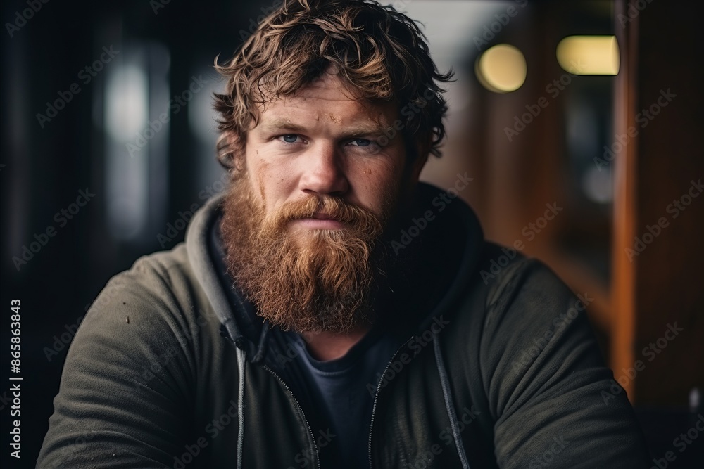 Fototapeta premium Portrait of a handsome man with long red beard and moustache