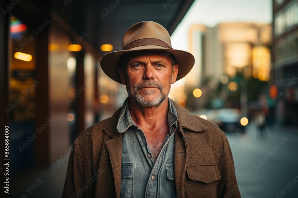 Portrait of a senior man with hat walking in the city. Portrait of a senior man with hat walking in the city.
