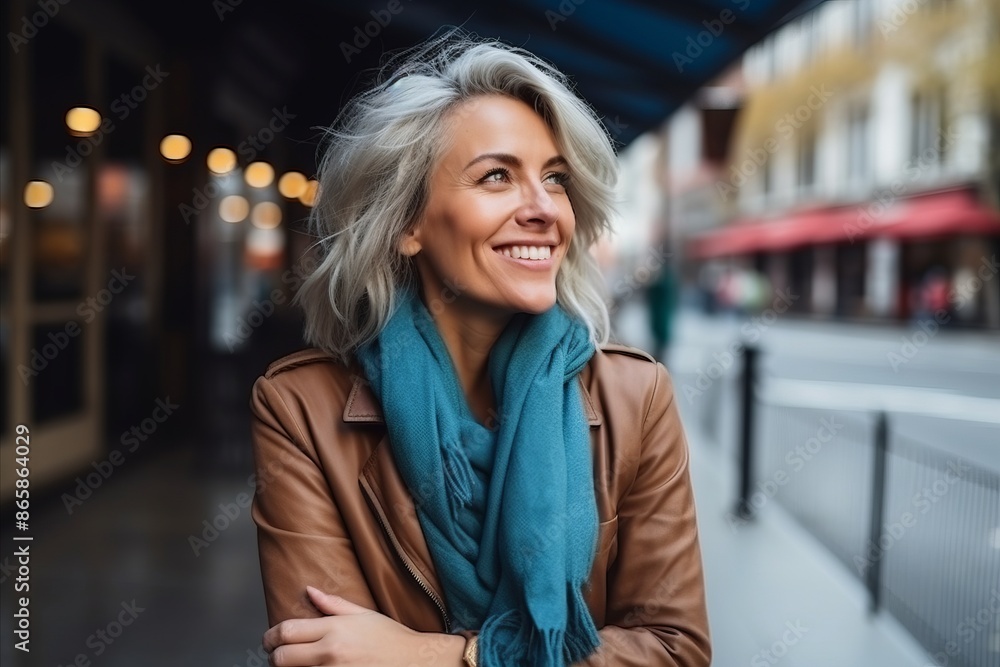 Portrait of a beautiful middle-aged woman in a city street Portrait of a beautiful middle-aged woman in a city street