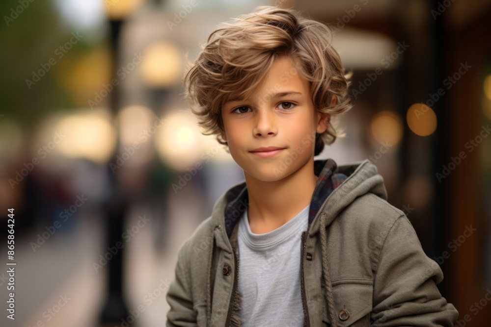 portrait of a cute little boy with blond hair in the city portrait of a cute little boy with blond hair in the city