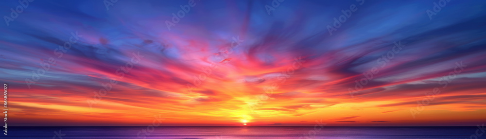 Obraz premium A beautiful sunset over the ocean with a pink and orange sky