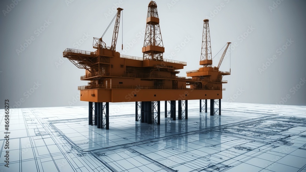 Oil Rig Abstract 3d wireframe render of a oil rig architecture abstract background Stock ...