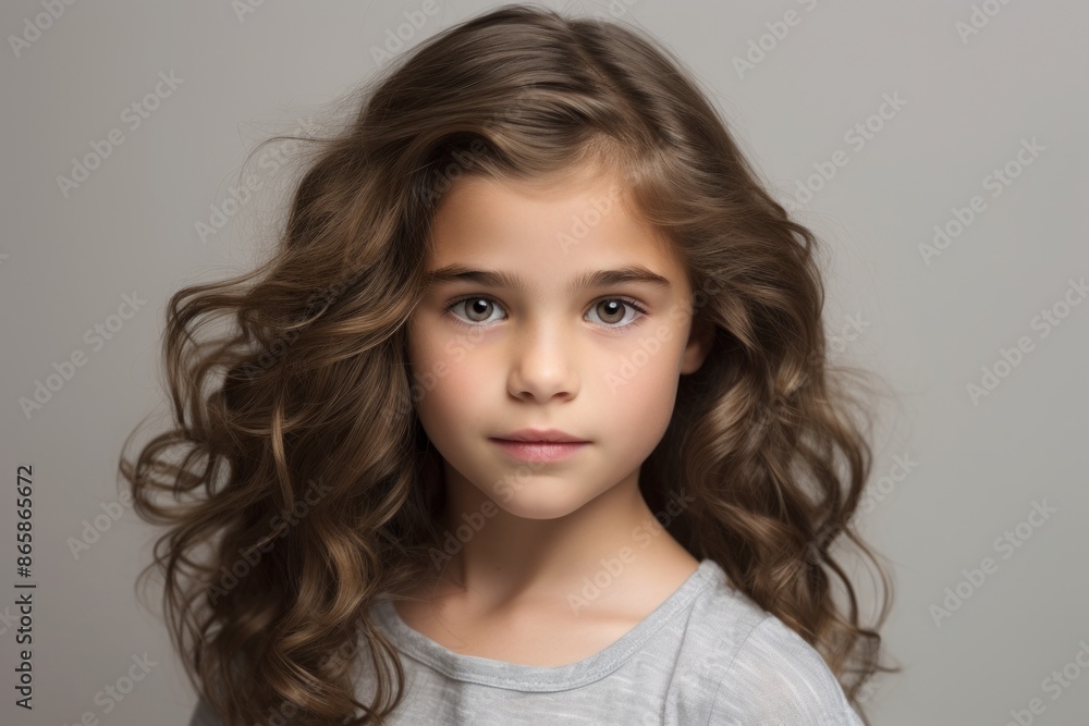 Portrait of a cute little girl with long curly hair, studio shot Portrait of a cute little girl with long curly hair, studio shot