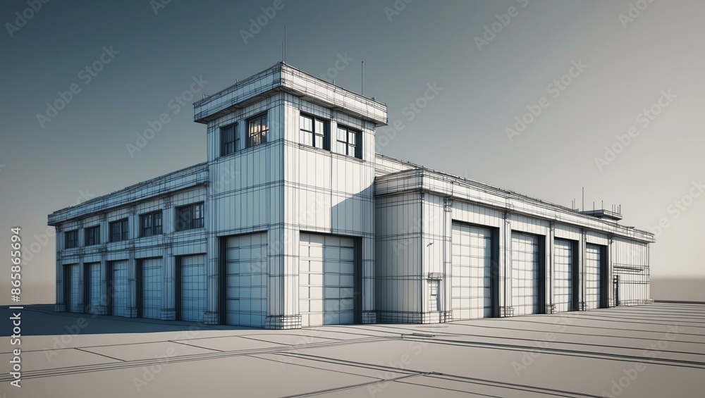 Fire Station Rendering 3d wireframe render of a fire station architecture abs background Stock ...