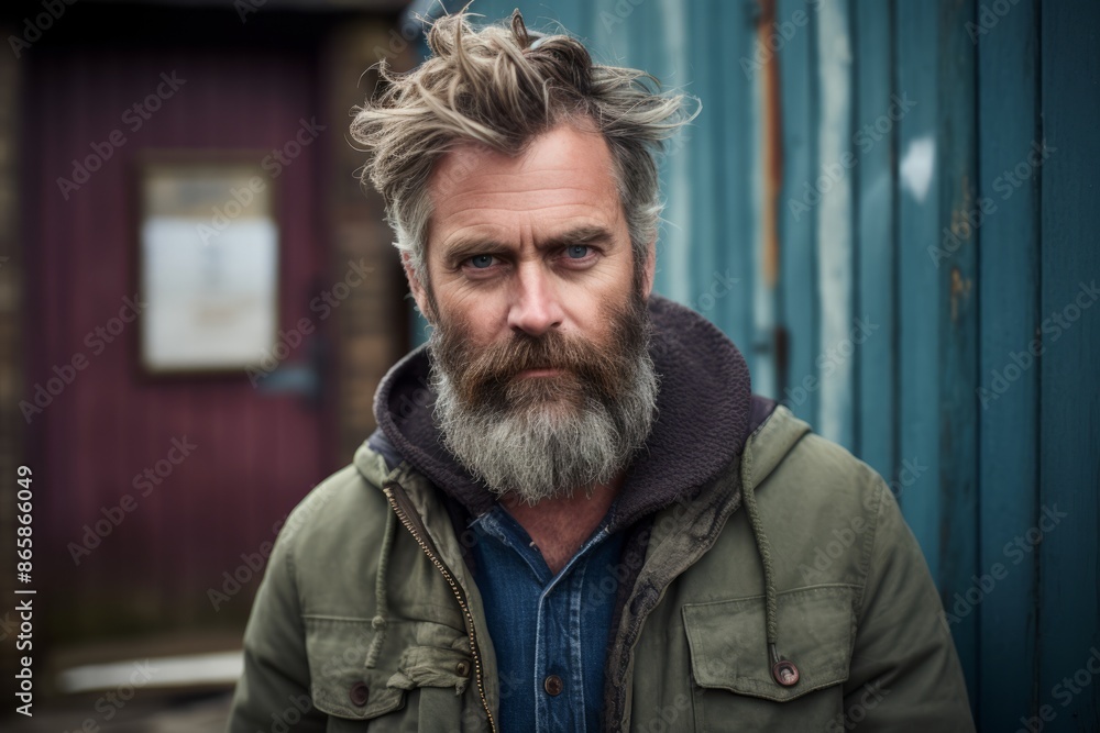 Obraz premium Portrait of a handsome man with long beard and mustache wearing a jacket