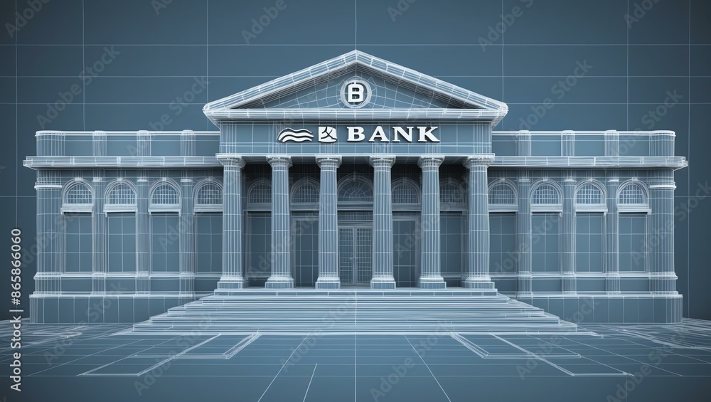 3d wireframe render of a bank architecture abstract bl background Stock ...