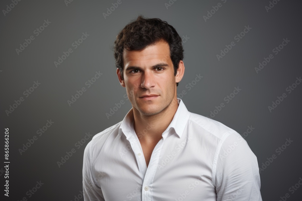 Portrait of handsome young man in white shirt on grey background. Portrait of handsome young man in white shirt on grey background.