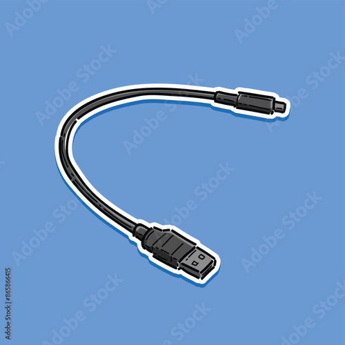 Cable for charging and transferring data, the USB Type-C. Type C USB Cable Charger vector illustration design isolated in a blue background. Black charging usb cable
