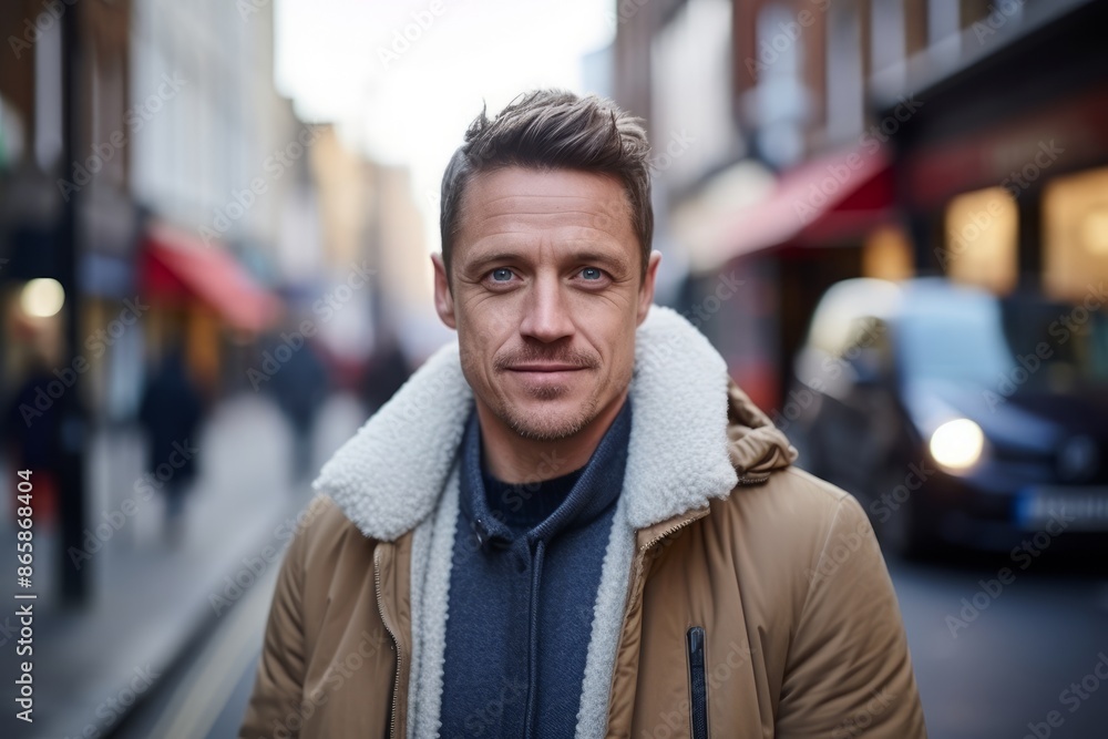 Portrait of a handsome young man standing in the street in winter Portrait of a handsome young man standing in the street in winter