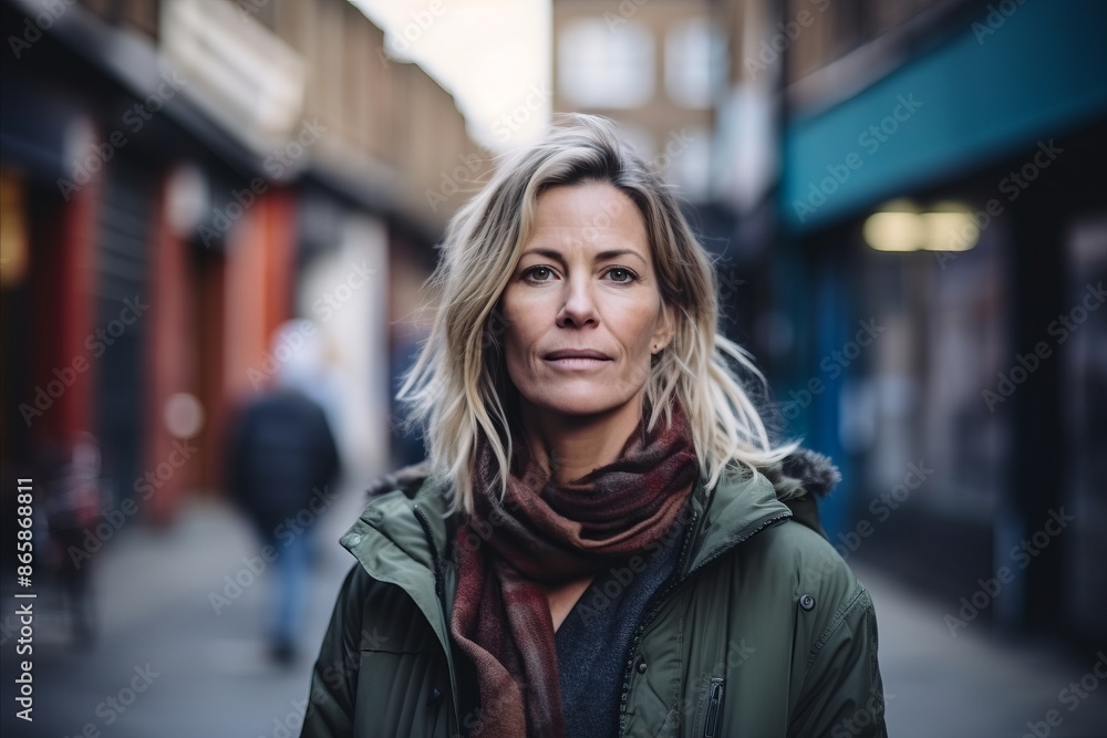 Portrait of a beautiful middle aged woman in a city street. Portrait of a beautiful middle aged woman in a city street.