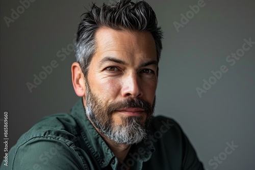 Portrait of a handsome mature man with long beard and mustache.