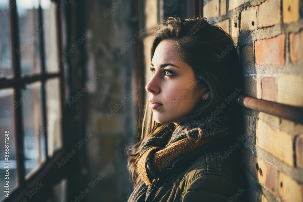 Naklejka premium Portrait of a beautiful young woman in a coat and scarf.