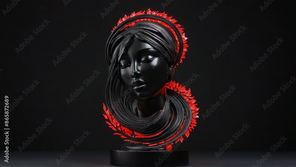 Abstract Black Sculpture with Red Accents. Abstract Black Sculpture with Red Accents.