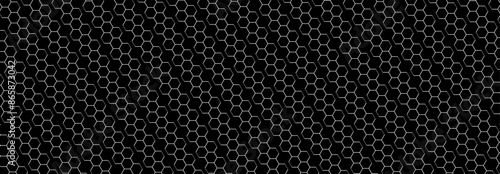 Illustration, vector, Geometry, hexagon, pattern, honeycomb pattern, geometric, overlapping, orderly arrangement background, black and white, banner, website. white lines on black, technology.