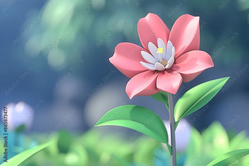 Fototapeta premium Minimalist D Polygonal Flower in K A Vibrant Geometric Abstract Art