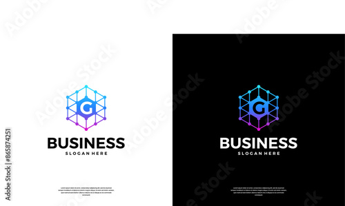 Letter G technology logo design. Abstract dot data connected logo template.