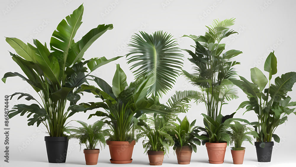 Obraz premium Multiple potted plants on white surface