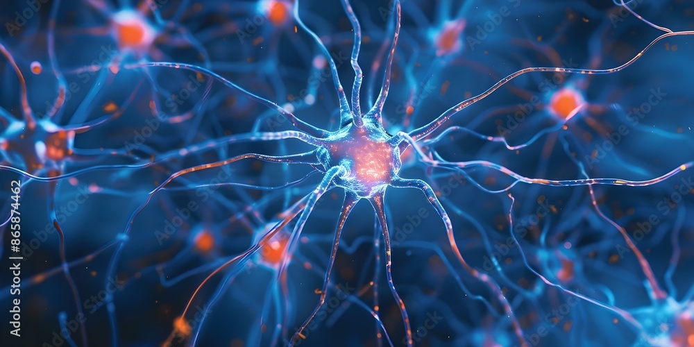 Neurons Transmitting Brain Activity with Neurotransmitters A Close-Up View. Concept Neurotransmitters, Brain Activity, Neurons, Close-Up View Neurons Transmitting Brain Activity with Neurotransmitters A Close-Up View. Concept Neurotransmitters, Brain Activity, Neurons, Close-Up View