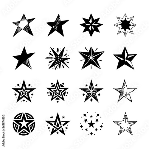 Starburst doodle set. Hand drawn star.