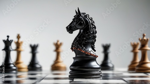 Black Knight Chess Piece on Board.
