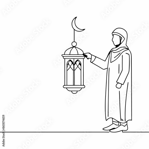 Continuous one line art ramadan kareem of islamic ornament lantern lamp (14)