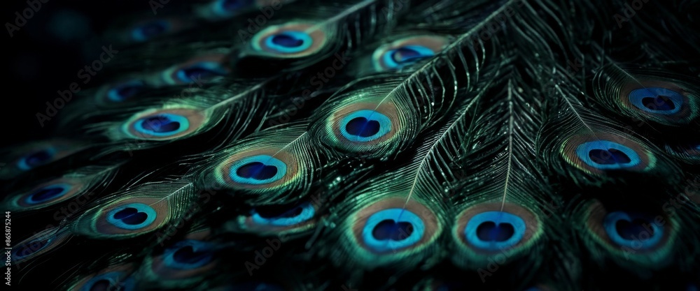 Fototapeta premium This image featuresswirling mixture Peacock feathers unfurling t