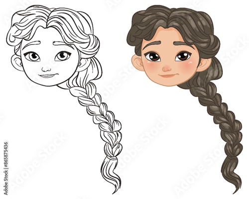 Illustration of a girl with braided hair