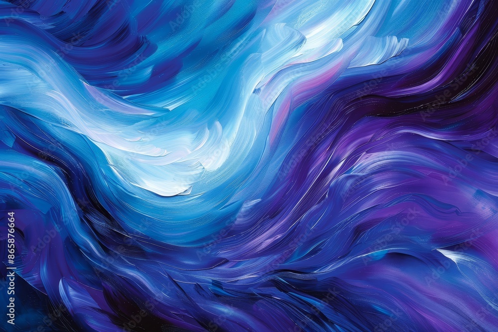 A fluid wave of blues and purples cascading across the canvas, capturing the essence of movement and light in an abstract form A fluid wave of blues and purples cascading across the canvas, capturing the essence of movement and light in an abstract form
