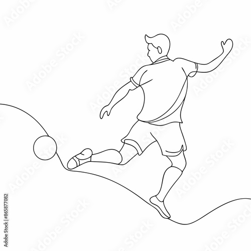 Continuous one line draw of young energetic football attacker kicking ball really hard to the goal (6)