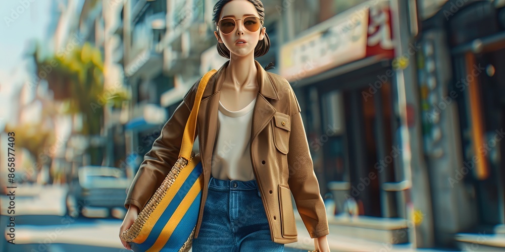A 3D clay figure style depiction of a walking Korean female influencer wearing sunglasses A 3D clay figure style depiction of a walking Korean female influencer wearing sunglasses