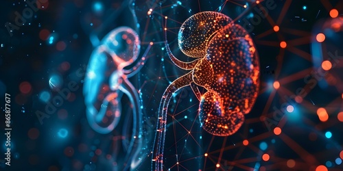 Detailed kidney structures in geometric matrix show renal healthcare technology. Concept Kidney Structures, Geometric Matrix, Renal Healthcare, Technology