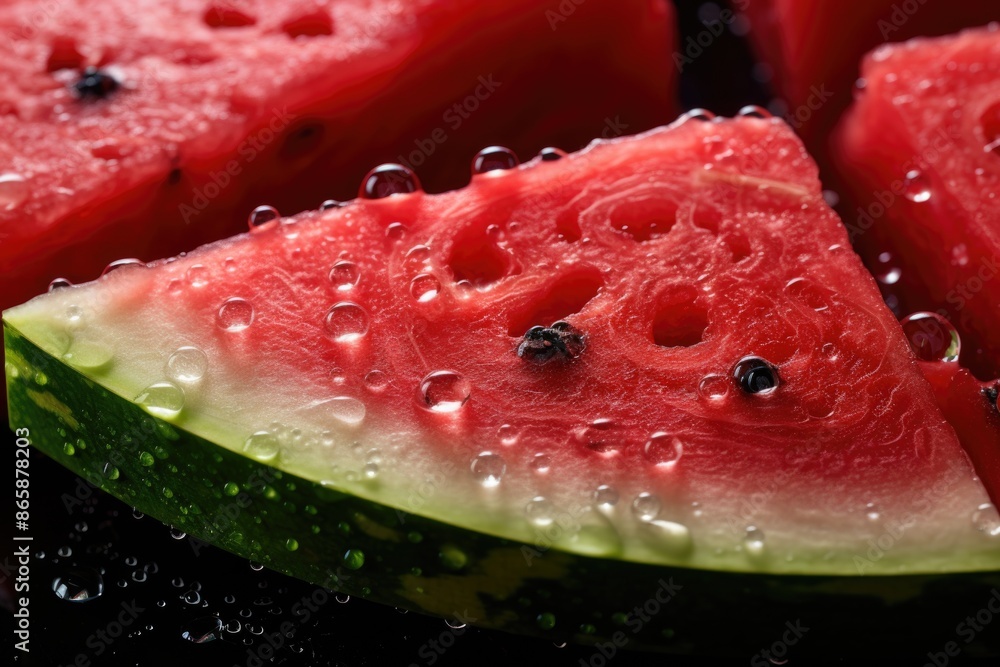 Juicy Watermelon Slice Macro Photography on White Background with High Contrast Detail Juicy Watermelon Slice Macro Photography on White Background with High Contrast Detail