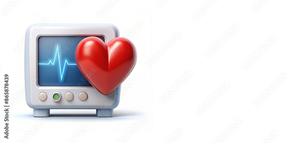 Heart rate monitor is displaying a healthy heartbeat with a big red heart beside it Heart rate monitor is displaying a healthy heartbeat with a big red heart beside it