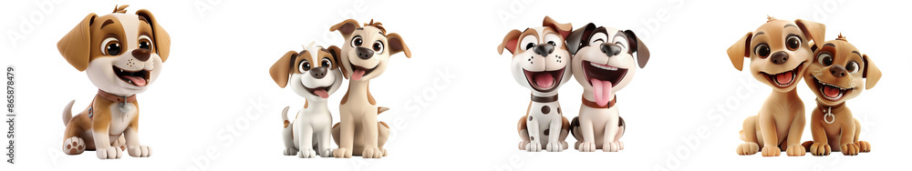 Fototapeta premium 3D cute happy cartoon Puppy dogs, isolated on white background