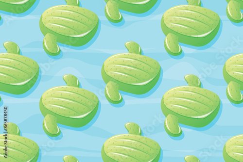 Funny vector seamless cartoon children pattern, inflatable swimming mattress in the shape of a cactus.