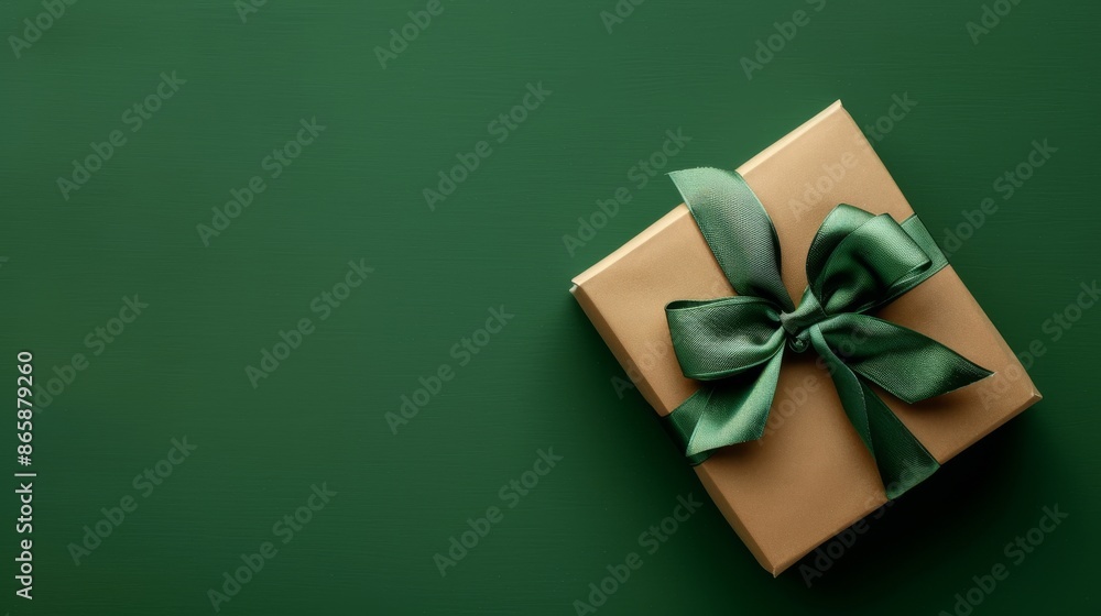 gift box tied with a ribbon bow in military colors on green background with copy space defender of the fatherland day or veterans day banner design gift box tied with a ribbon bow in military colors on green background with copy space defender of the fatherland day or veterans day banner design