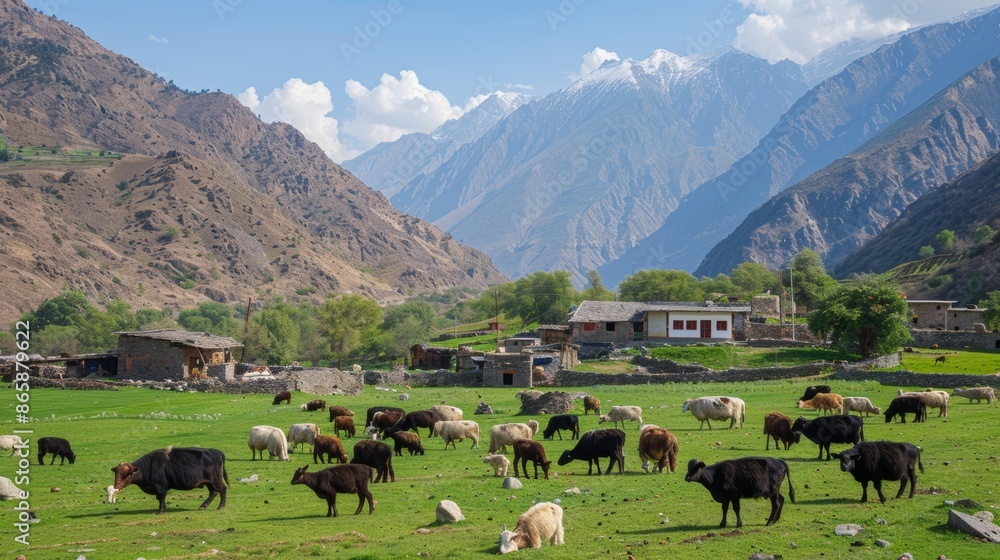 Fototapeta premium Livestock Life in Rural Villages