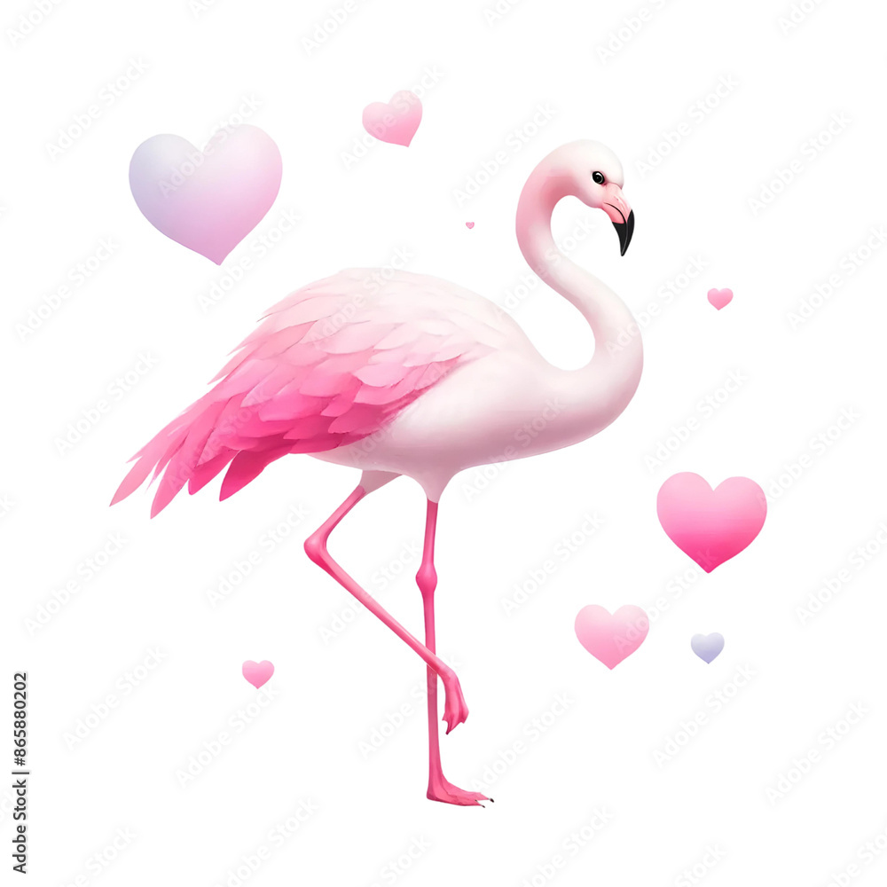 Fototapeta premium 3D flamingo with hearts 